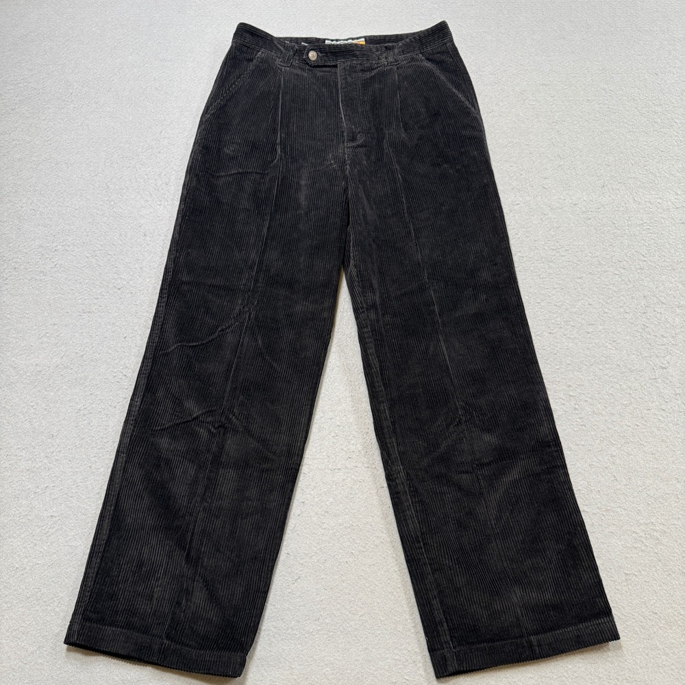 Y2K Prefab Corduroy Pants Men's 32 Black Wide Leg Relaxed Fit High Rise Pleated